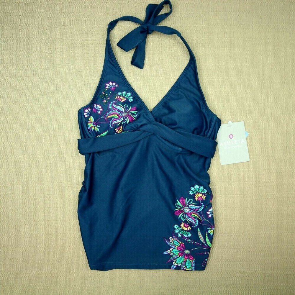 Athleta Waterlily Tara Tankini Halter Top Size 32 B / C Tall Deep Ocean Blue NWT